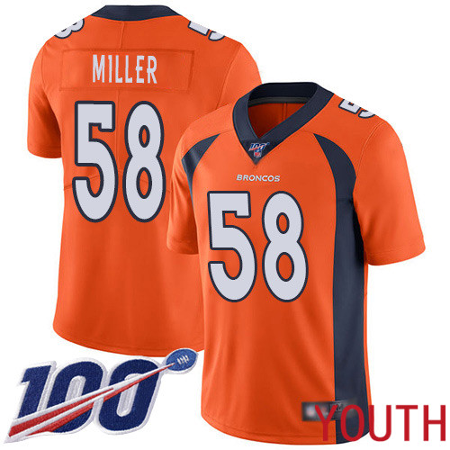 Youth Denver Broncos #58 Von Miller Orange Team Color Vapor Untouchable Limited Player 100th Season Football NFL Jersey
